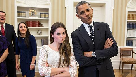 Die ehemalige Turnerin McKayla Maroney neben Ex-Präsident Barack Obama.