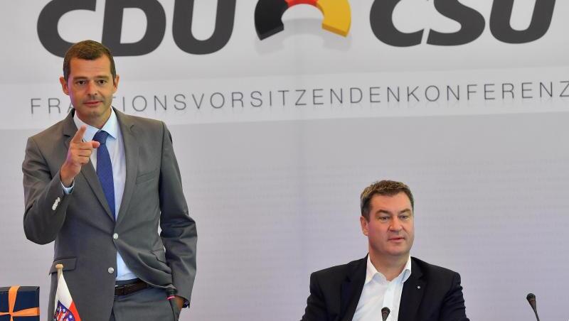 Mike Mohring (l), CDU-Fraktionschef von Thüringen, und Markus Söder (r., CSU), Ministerpräsident von Bayern. Foto: Martin Schutt Mike Mohring (l), CDU-Fraktionschef von Thüringen, und Markus Söder (r., CSU), Ministerpräsident von Bayern. Foto: Martin Schutt