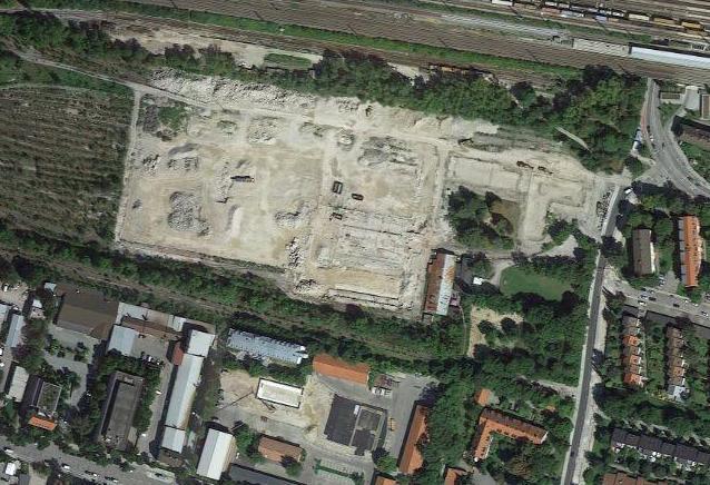 Das Gebiet westlich der Baumkirchner Straße und südlich der Bahn wird bebaut.