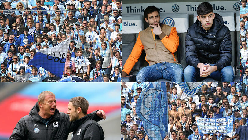 Können sie bald wieder die Löwen-Fans und Trainer Torsten Fröhling (l.) begeistern? Dominik Stahl, Rodri und Edu Bedia. Können sie bald wieder die Löwen-Fans und Trainer Torsten Fröhling (l.) begeistern? Dominik Stahl, Rodri und Edu Bedia.