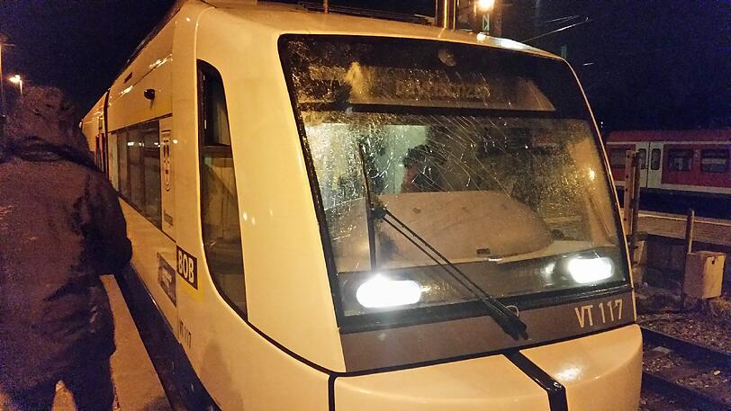 Ein Zug der Oberlandbahn kracht am Freitagabend in einem umstürzenden Baum. Die Glasscheibe des Führerstands ist zersplittert.