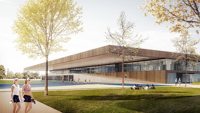 Flach, mit viel Holz und Glas in die Landschaft integriert: So sieht der Siegerentwurf des neuen ZHS auf dem TU-Campus im Olympiapark aus. Flach, mit viel Holz und Glas in die Landschaft integriert: So sieht der Siegerentwurf des neuen ZHS auf dem TU-Campus im Olympiapark aus.
