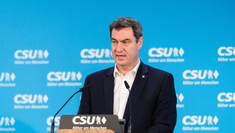 Markus Söder (CSU), Parteivorsitzender und Ministerpräsident von Bayern, vor der Presse. Markus Söder (CSU), Parteivorsitzender und Ministerpräsident von Bayern, vor der Presse.