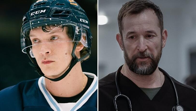 Connor Storrie in "Heated Rivalry", rechts daneben Noah Wyle in "The Pitt".