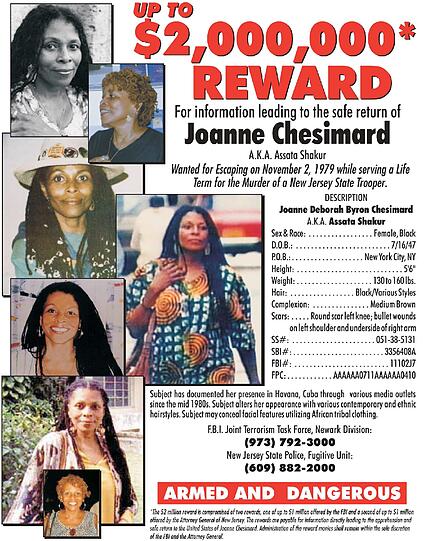 Das Fahndungsplakat der New Jersey State Police von Joanne Chesimard.