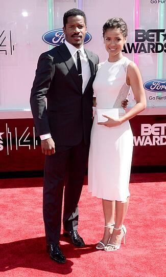 US-Schauspieler Nate Parker (L) und die Britin Gugu Mbatha-Rawauf (R) dem roten Teppich bei den Black Entertainment Television Awards.