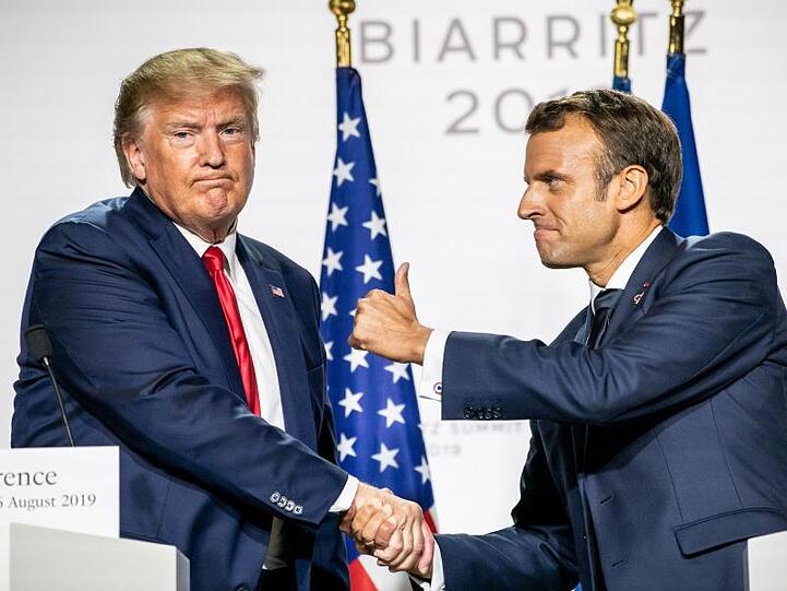 Der französische Präsident Emmanuel Macron und US-Präsident Donald Trump, hier bei einer Pressekonferenz im Januar, führen Gespäche über eine Besteuerung von Digitalunternehmen.