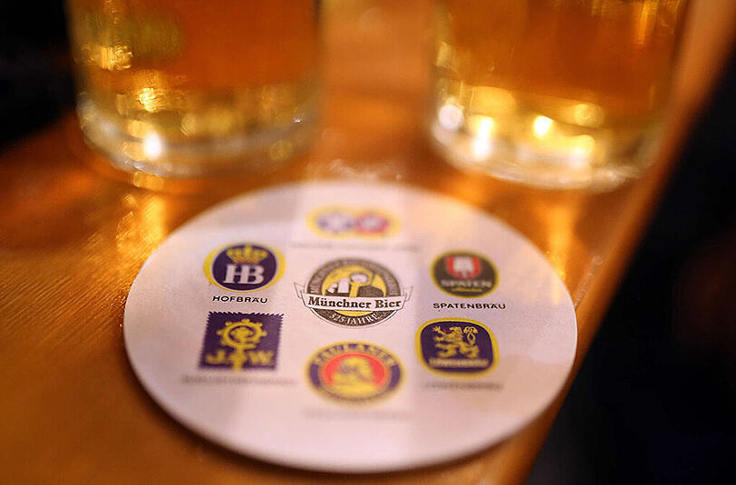 Die sechs großen Münchner Brauereien: Augustiner, Hacker-Pschorr, Löwenbräu, Paulaner, Hofbräu und Spaten.