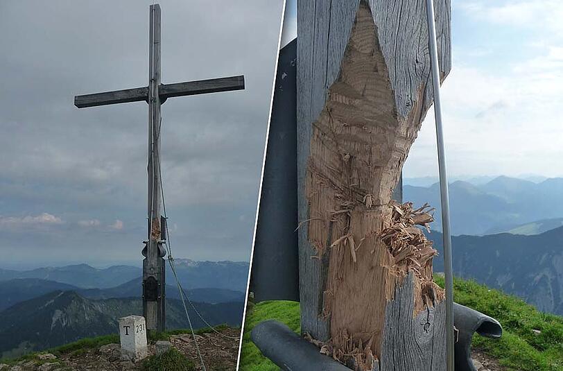 Das Gipfelkreuz wurde bereits im August angesägt.