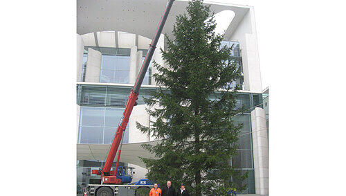 Walter Nussel (Mitte) und seine Helfer lieferten heuer den riesigen Weihnachtsbaum für Kanzlerin Angela Merkel. Walter Nussel (Mitte) und seine Helfer lieferten heuer den riesigen Weihnachtsbaum für Kanzlerin Angela Merkel.