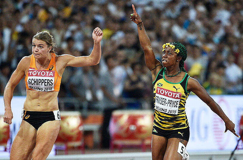 Mit ihrem insgesamt sechsten Weltmeistertitel rückte Shelly-Ann Fraser-Pryce (rechts) auf Platz fünf der erfolgreichsten Teilnehmer seit der Premiere 1983 in Helsinki vor.