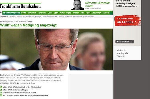 "Wulff wegen Nötigung angezeigt"