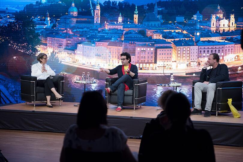 Rolando Villazón mit Dorothea Hußlein und Stefan Wilkening im Literaturhaus München.