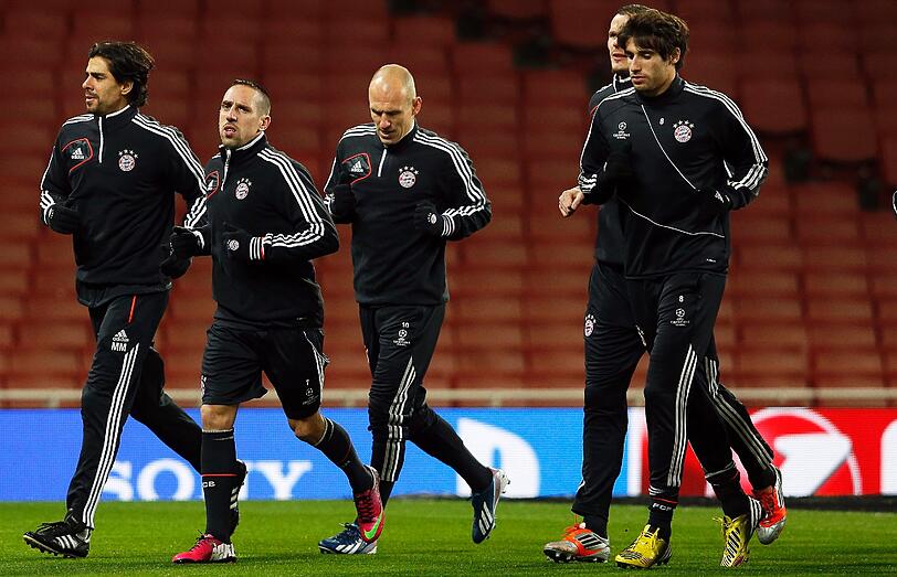 Die Bayern beim Abschlusstraining im Emirates Stadium am Montag.