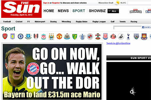 Lustiges Wortspiel mit "Door" (Englisch für "Tür") und "Dor" als Abkürzung für Dortmund verwendet die britische Sun.