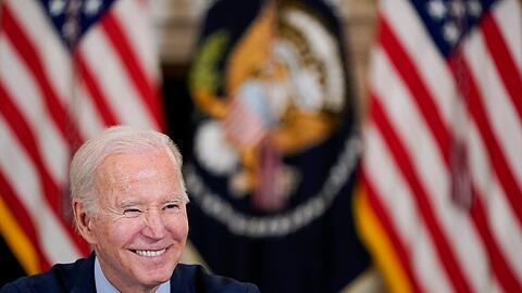 US-Präsident Joe Biden während eines Treffens im State Dining Room des Weißen Hauses.