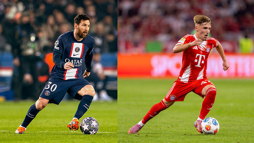 "Messi ist ganz oben, dahin habe ich noch einen langen Weg. Messi ist mein Vorbild", sagt Bayerns Lennart Karl (r.).