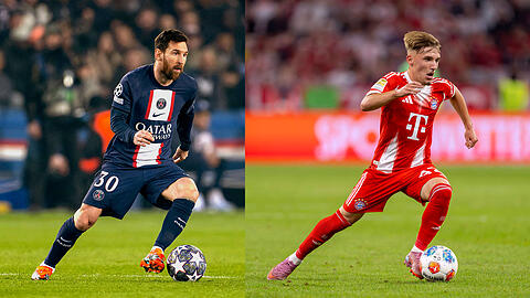 "Messi ist ganz oben, dahin habe ich noch einen langen Weg. Messi ist mein Vorbild", sagt Bayerns Lennart Karl (r.).