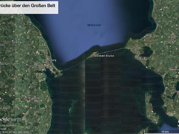 Die Brücke über den Großen Belt (Storebaelt) in Dänemark. Bei einem Zugunglück auf der Brücke sind am Mittwochmorgen sechs Menschen ums Leben gekommen.