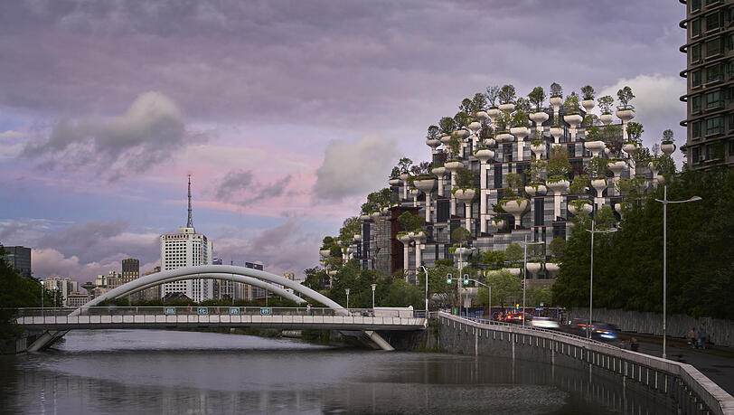 1000 Bäume lässt der britische Super-Designer Thomas Heatherwick an diesem Wohn- und Gewerbegebäude in Shanghai wachsen.