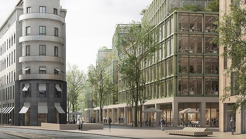 Geplant: Eigentlich soll ein großer Büro-Neubau an der Stelle gebaut werden. Vorne rechts: der neue Königshof. Geplant: Eigentlich soll ein großer Büro-Neubau an der Stelle gebaut werden. Vorne rechts: der neue Königshof.