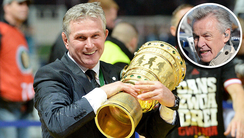 Gibt's eine Neuauflage? Der biergeduschte Jupp Heynckes 2013 nach dem Pokalsieg mit dem FC Bayern in Berlin. Gibt's eine Neuauflage? Der biergeduschte Jupp Heynckes 2013 nach dem Pokalsieg mit dem FC Bayern in Berlin.