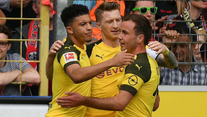 Offensivstars des BVB: Jadon Sancho, Marco Reus und Mario Götze (v.li.). Offensivstars des BVB: Jadon Sancho, Marco Reus und Mario Götze (v.li.).