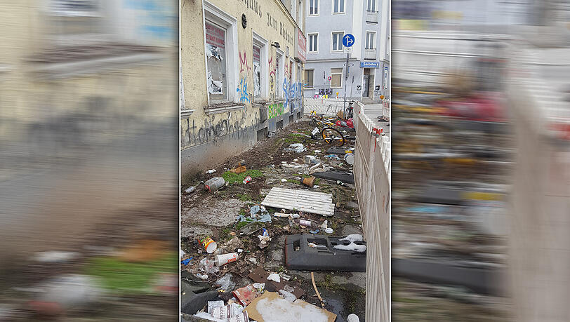 Müll und Dreck mitten im Viertel. Rund um den Riedwirt sieht es wüst aus. Müll und Dreck mitten im Viertel. Rund um den Riedwirt sieht es wüst aus.