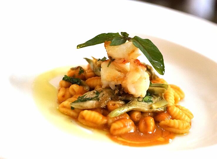 3. Gang: Sardische Gnocchetti mit Garnelen, Artischocken und Pfefferminze