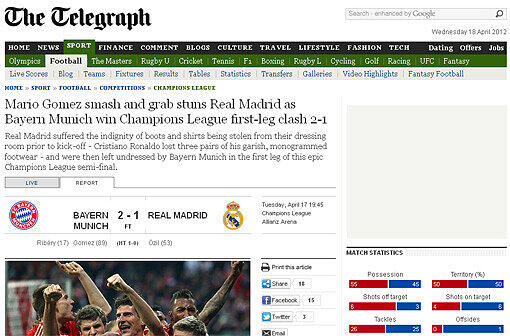 &bdquo;Daily Telegraph&ldquo; (Großbritannien): &bdquo;Gómez' Schmettern und Packen betäubt Real&ldquo;