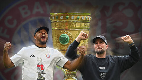 Wer holt sich den goldenen Pokal? Bayern-Trainer Vincent Kompany (l.) trifft auf Stuttgarts Sebastian Hoene&szlig;.