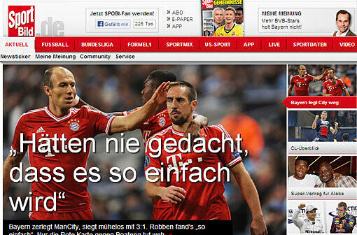 sportbild.de macht mit einem Robben-Zitat auf: "Hätten nie gedacht, dass es so einfach wird"