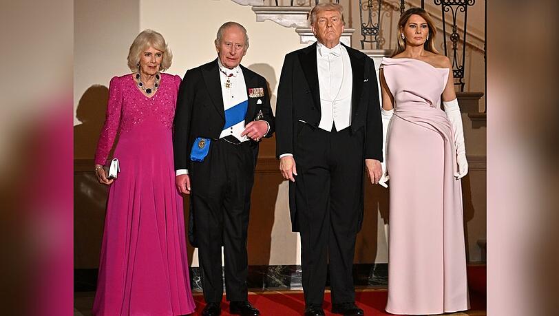 Staatsbankett: K&ouml;nig Charles und K&ouml;nigin Camilla (l.) zu Gast bei Donald und Melania Trump.