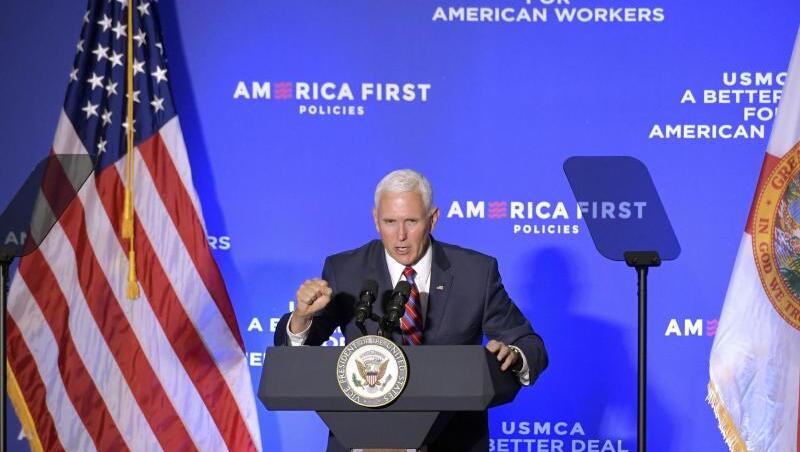 Mike Pence, US-Vizepräsident, spricht über das Freihandelsabkommen zwischen den USA, Mexiko und Kanada. Mike Pence, US-Vizepräsident, spricht über das Freihandelsabkommen zwischen den USA, Mexiko und Kanada.
