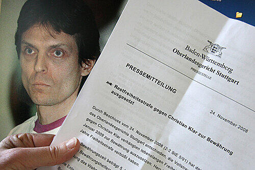 Der Ex-RAF-Terrorist Christian Klar wird Anfang 2009 nach 26 Jahre Haft aus dem Gefängnis entlassen.