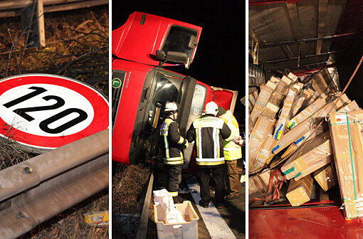 Ein LKW verunfallt auf der A 8 bei Frasdorf: Vollsperrung.