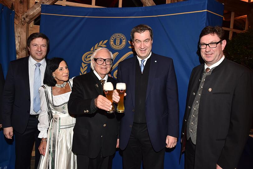 Max Gotz (Oberbürgermeister Erding), Werner Brombach und Frau Christine, Ministerpräsident Dr. Markus Söder und Martin Bayerstorfer (Landrat Erding)