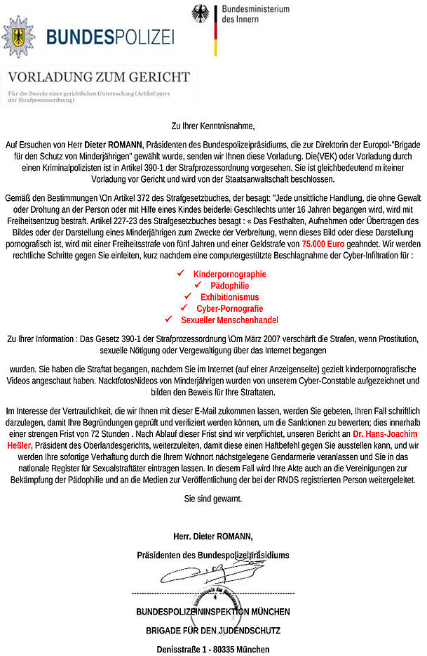 Vor dieser E-Mail warnt die Bundespolizei derzeit: Dabei handelt es sich um Betrug. Vor dieser E-Mail warnt die Bundespolizei derzeit: Dabei handelt es sich um Betrug.