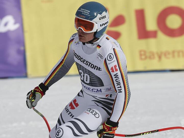 Ski alpin, Weltcup, Training Abfahrt Herren: Manuel Schmid aus Deutschland im Ziel. Foto: Stephan Jansen/dpa/Archivbild