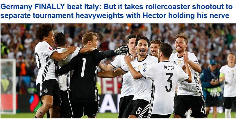 Die britische Daily Mail schreibt von einer "Achterbahnfahrt im Elfmeterschießen", in dem Hector am Ende die Nerven behalten hat.