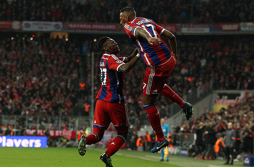 Spektakuläre Highfligher-Torjubler: Jérôme Boateng (r.) und David Alaba.