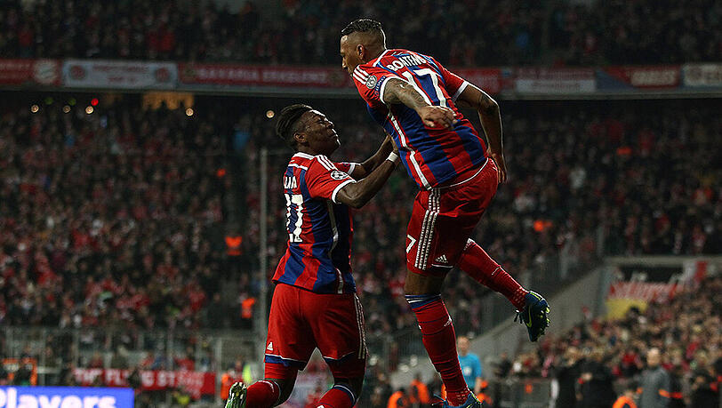 Spektakuläre Highfligher-Torjubler: Jérôme Boateng (r.) und David Alaba. Spektakuläre Highfligher-Torjubler: Jérôme Boateng (r.) und David Alaba.