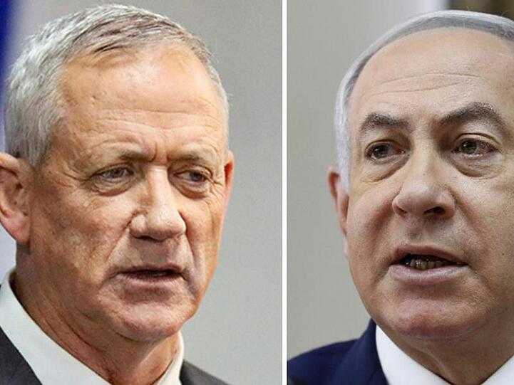 Die Bildkombo zeigt Benny Gantz, Vorsitzender des Bündnisses Blau-Weiß, und Benjamin Netanjahu, Premierminister von Israel.