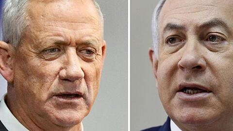 Die Bildkombo zeigt Benny Gantz, Vorsitzender des Bündnisses Blau-Weiß, und Benjamin Netanjahu, Premierminister von Israel.