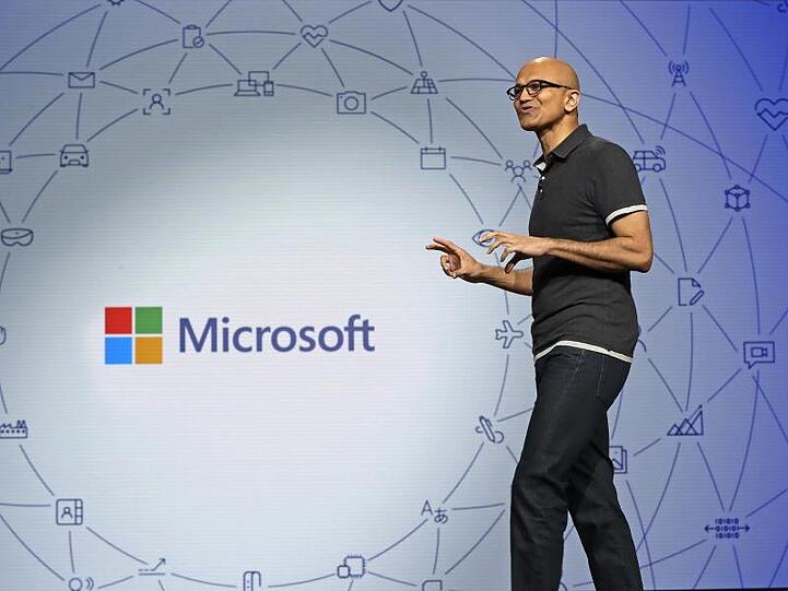 Satya Nadella, Vorstandsvorsitzender von Microsoft spricht auf der Entwicklerkonferenz "Build" von Microsoft.