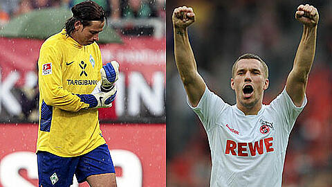 In der 16. Minute musste Tim Wiese von Werder Bremen gegen Nürnberg vom Platz. Lukas Podolski triumphierte im Derby gegen Leverkusen