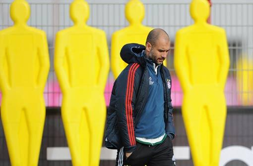 Pep Guardiola am Montag auf dem Vereinsgelände des FC Bayern München an der Säbener Straße.