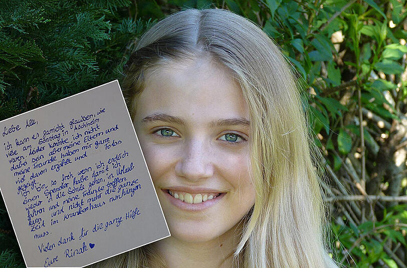 Die zwölfjährige Rinah aus Aschheim hat eine passende Stammzellenspenderin gefunden. Das Mädchen ist an Leukämie erkrankt. In einem rührenden Brief bedankt sie sich bei allen Helfern.