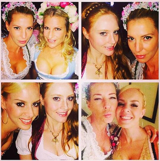 Giulia Siegel mit Modeatorin Isabelle Müller-Reinhard (links oben), Model Barbara Meier und Tänzerin Isabel Edvardsson (rechts unten).