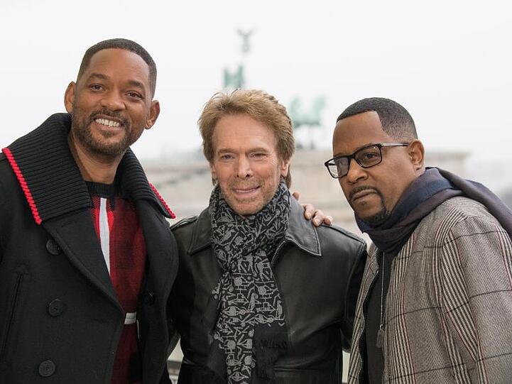 Will Smith (l) und Martin Lawrence (r) mit Produzent Jerry Bruckheimer in Berlin.